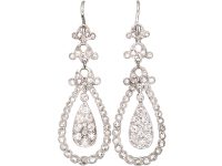 Edwardian Platinum Pear Shaped Drop Earrings set with Diamonds