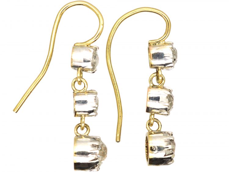 Victorian 18ct Gold Drop Earrings set with Three Old Mine Cut Diamonds