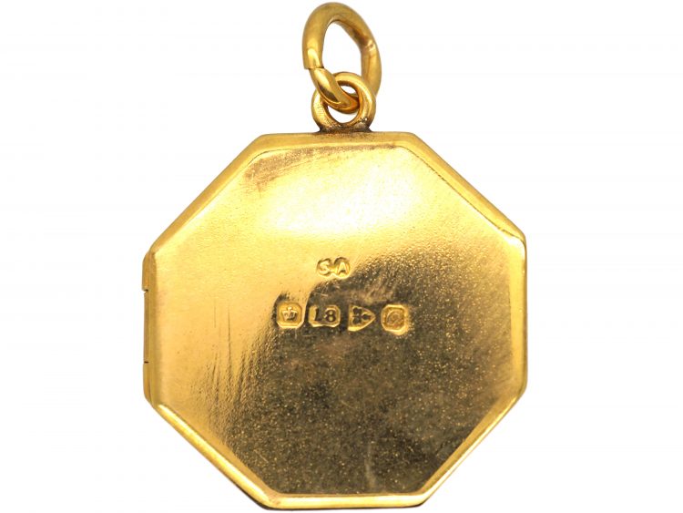 Edwardian 18ct Gold Octagonal Locket set with a Diamond