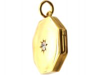 Edwardian 18ct Gold Octagonal Locket set with a Diamond