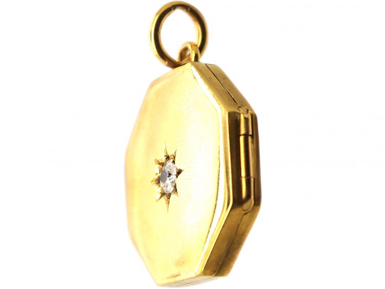 Edwardian 18ct Gold Octagonal Locket set with a Diamond