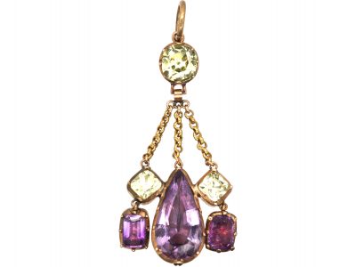 Georgian 15ct Gold, Amethyst & Chrysolite Pendant