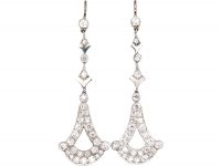 Early 20th Century Platinum Drop Earrings set with Diamonds in Original Case