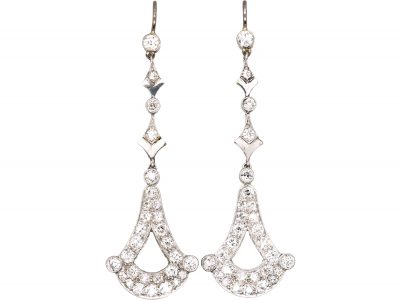 Early 20th Century Platinum Drop Earrings set with Diamonds in Original Case