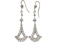 Early 20th Century Platinum Drop Earrings set with Diamonds in Original Case