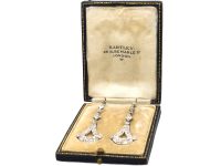 Early 20th Century Platinum Drop Earrings set with Diamonds in Original Case