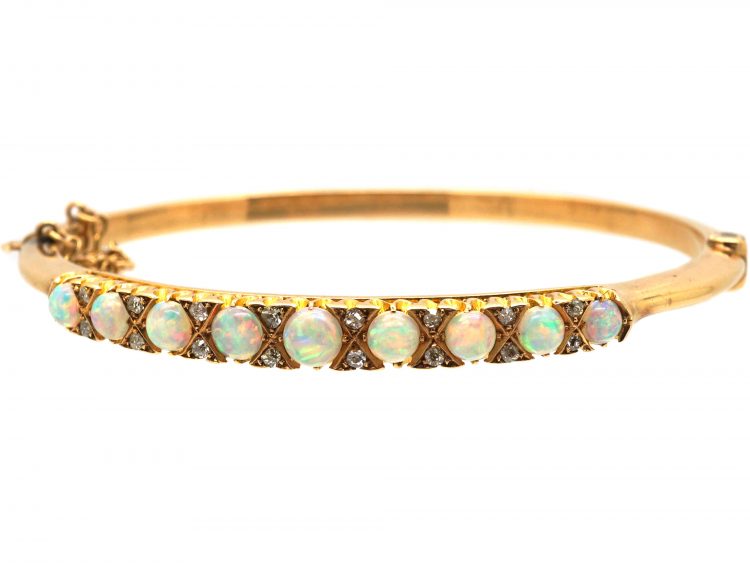 Edwardian 15ct Gold Bangle set with Opals & Diamonds