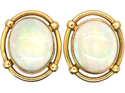 Retro 14ct Gold Earrings set with large Opals