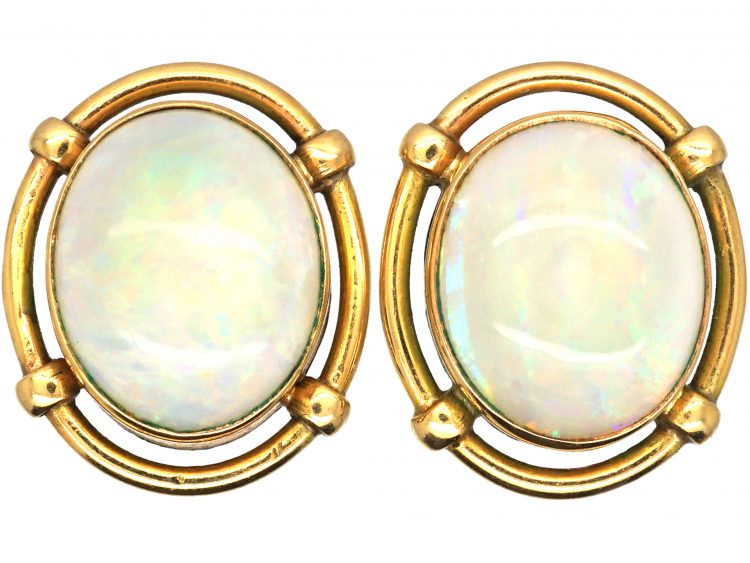 Retro 14ct Gold Earrings set with large Opals