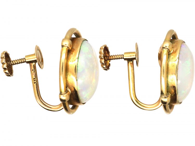 Retro 14ct Gold Earrings set with large Opals
