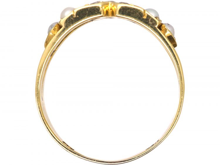 Edwardian 18ct Gold Kiss Ring set with Diamonds & Pearls