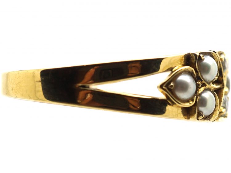 Edwardian 18ct Gold Kiss Ring set with Diamonds & Pearls