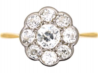 Edwardian 18ct Gold & Platinum, Diamond Daisy Cluster Ring
