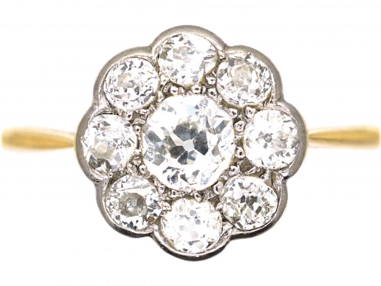 Edwardian 18ct Gold & Platinum, Diamond Daisy Cluster Ring