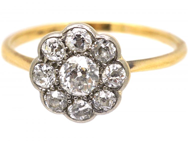 Edwardian 18ct Gold & Platinum, Diamond Daisy Cluster Ring