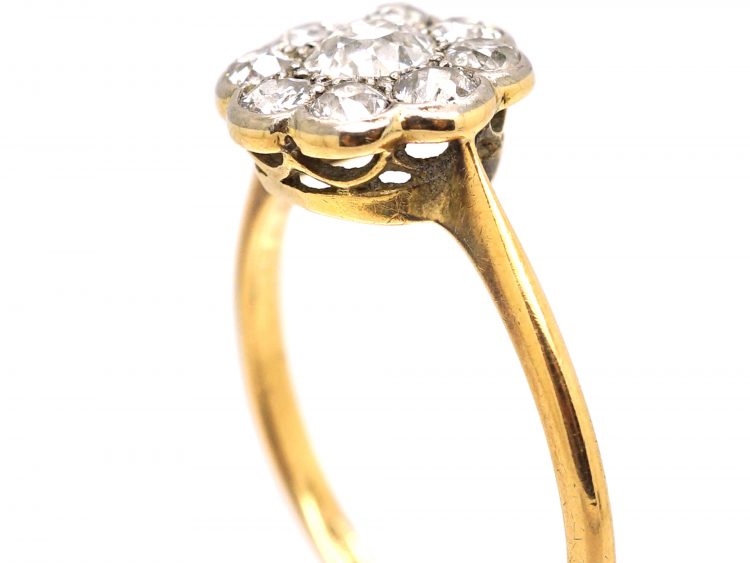 Edwardian 18ct Gold & Platinum, Diamond Daisy Cluster Ring