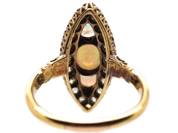 Edwardian 18ct Gold Marquise Ring set with Opals & Diamonds