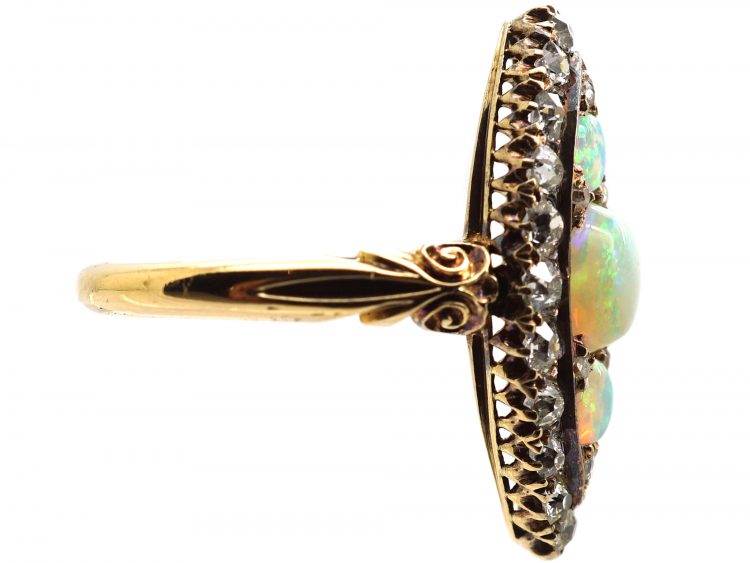 Edwardian 18ct Gold Marquise Ring set with Opals & Diamonds