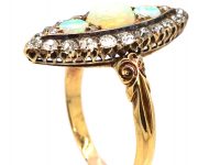 Edwardian 18ct Gold Marquise Ring set with Opals & Diamonds