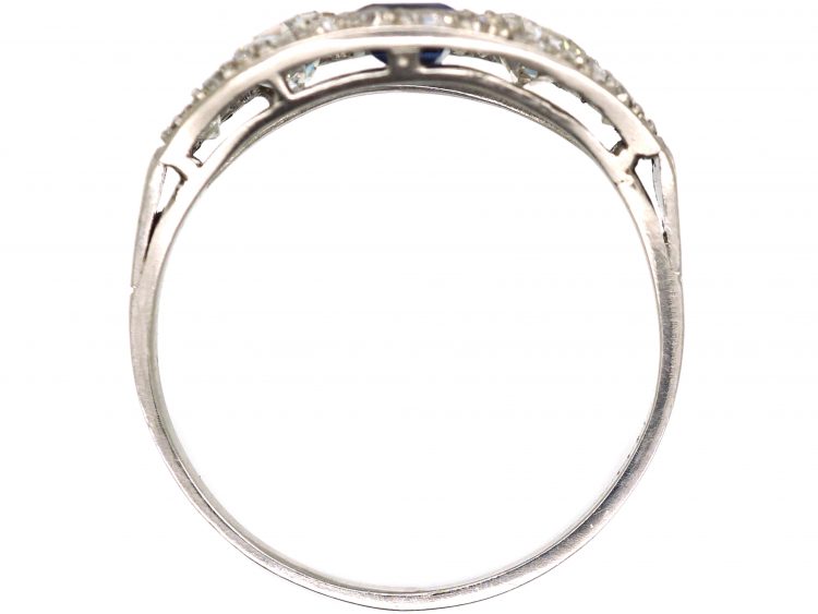 Early 20th Century Platinum, Square Cut Sapphire & Diamond Ring
