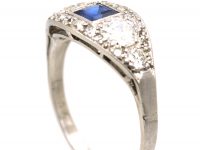 Early 20th Century Platinum, Square Cut Sapphire & Diamond Ring