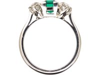 Early 20th Century 18ct White Gold, Emerald & Diamond Three Stone Ring