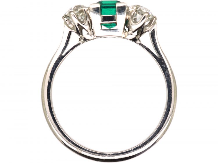 Early 20th Century 18ct White Gold, Emerald & Diamond Three Stone Ring