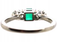 Early 20th Century 18ct White Gold, Emerald & Diamond Three Stone Ring