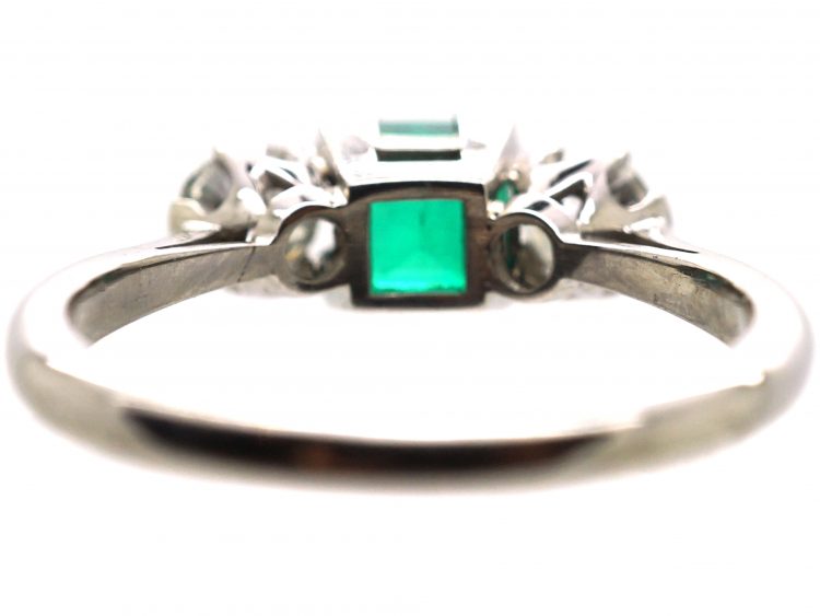 Early 20th Century 18ct White Gold, Emerald & Diamond Three Stone Ring
