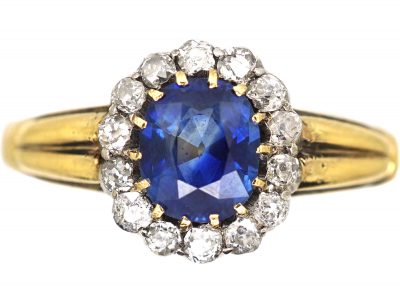 Edwardian 18ct Gold, Sapphire & Diamond Cluster Ring