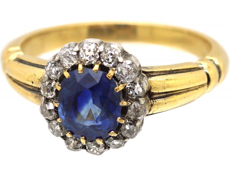 Edwardian 18ct Gold, Sapphire & Diamond Cluster Ring