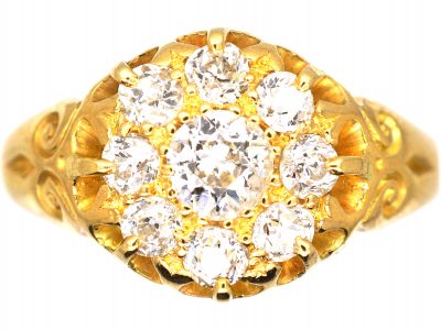 Edwardian 18ct Yellow Gold & Diamond Cluster Ring