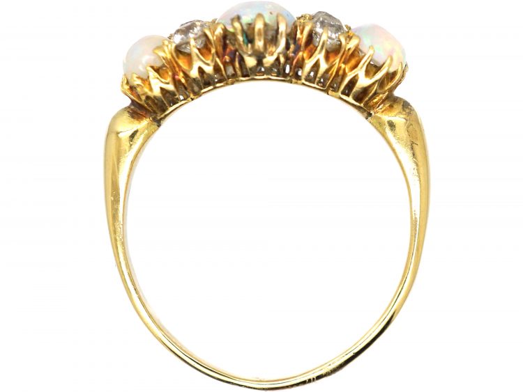 Edwardian 18ct Gold Three Stone Opal & Diamond Ring
