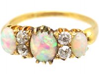 Edwardian 18ct Gold Three Stone Opal & Diamond Ring