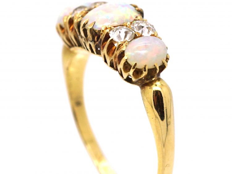 Edwardian 18ct Gold Three Stone Opal & Diamond Ring
