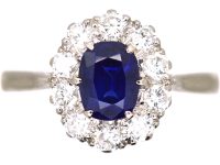 Early 20th Century Platinum, Sapphire & Diamond Oval Cluster Ring