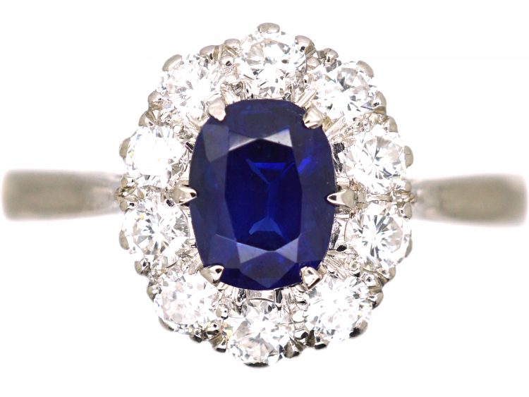 Early 20th Century Platinum, Sapphire & Diamond Oval Cluster Ring