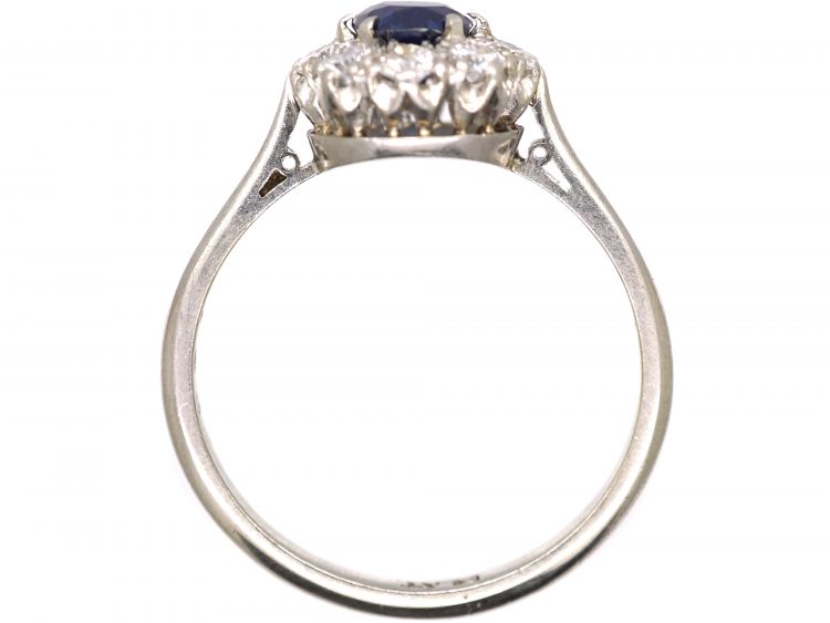 Early 20th Century Platinum, Sapphire & Diamond Oval Cluster Ring