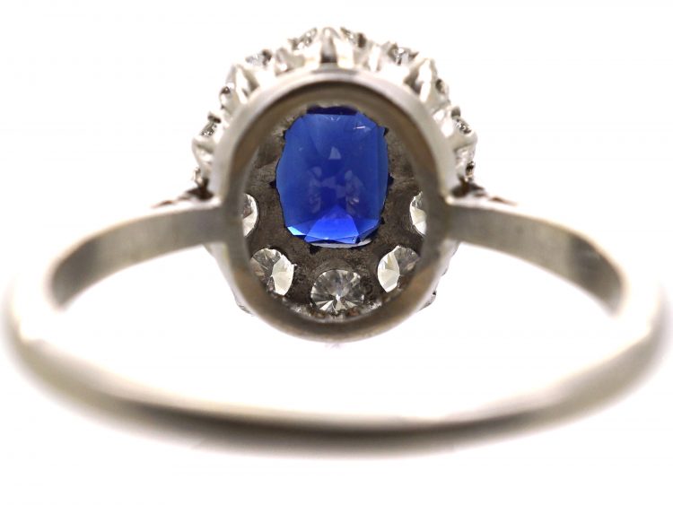 Early 20th Century Platinum, Sapphire & Diamond Oval Cluster Ring