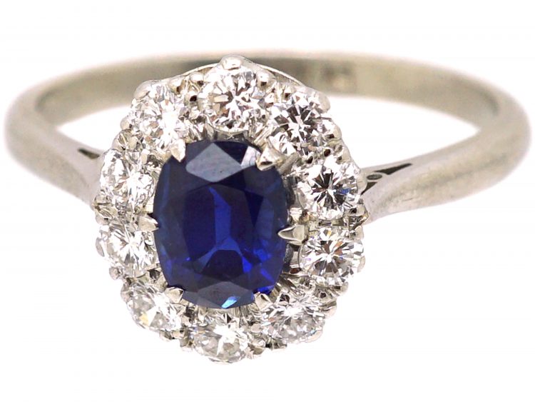 Early 20th Century Platinum, Sapphire & Diamond Oval Cluster Ring