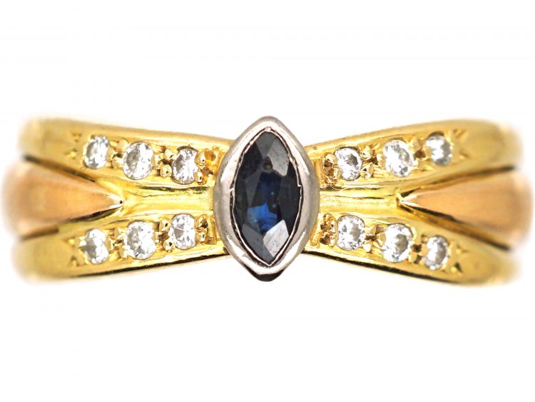 18ct Gold Ring set with a Sapphire & Diamonds by Cartier