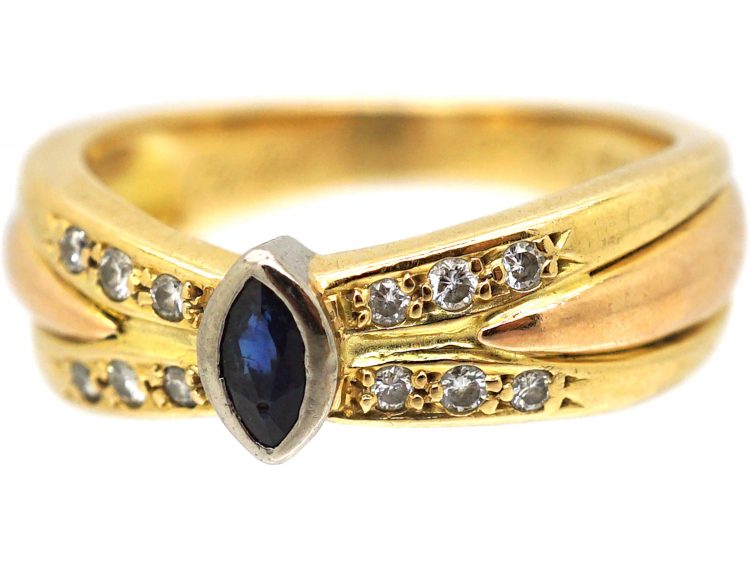18ct Gold Ring set with a Sapphire & Diamonds by Cartier