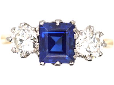 Early 20th Century 18ct Gold & Platinum, Sapphire & Diamond Three Stone Ring