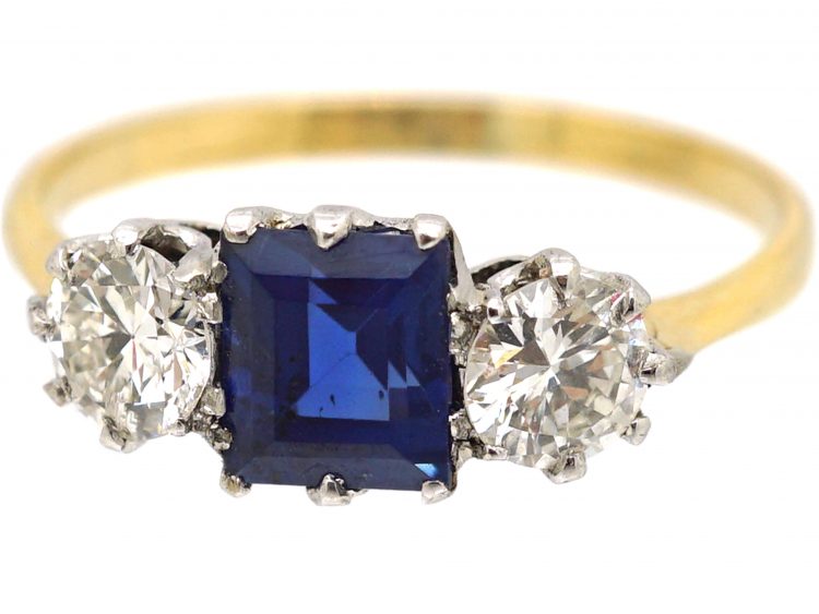Early 20th Century 18ct Gold & Platinum, Sapphire & Diamond Three Stone Ring