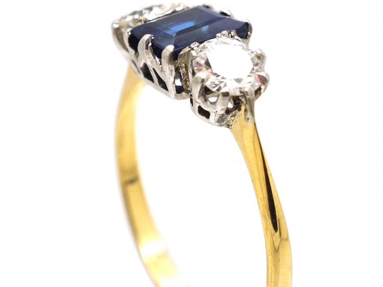 Early 20th Century 18ct Gold & Platinum, Sapphire & Diamond Three Stone Ring