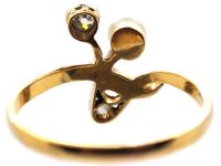 Art Nouveau 18ct Gold & Platinum Flower Sprig Ring set with Diamonds & a Natural Pearl