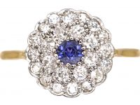 Edwardian 18ct Gold & Platinum, Sapphire & Diamond Cluster Ring