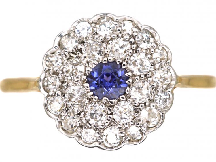 Edwardian 18ct Gold & Platinum, Sapphire & Diamond Cluster Ring