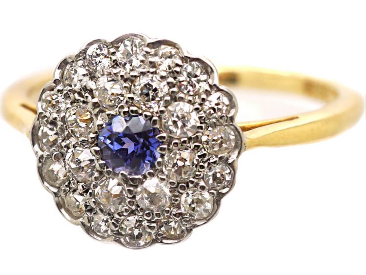 Edwardian 18ct Gold & Platinum, Sapphire & Diamond Cluster Ring