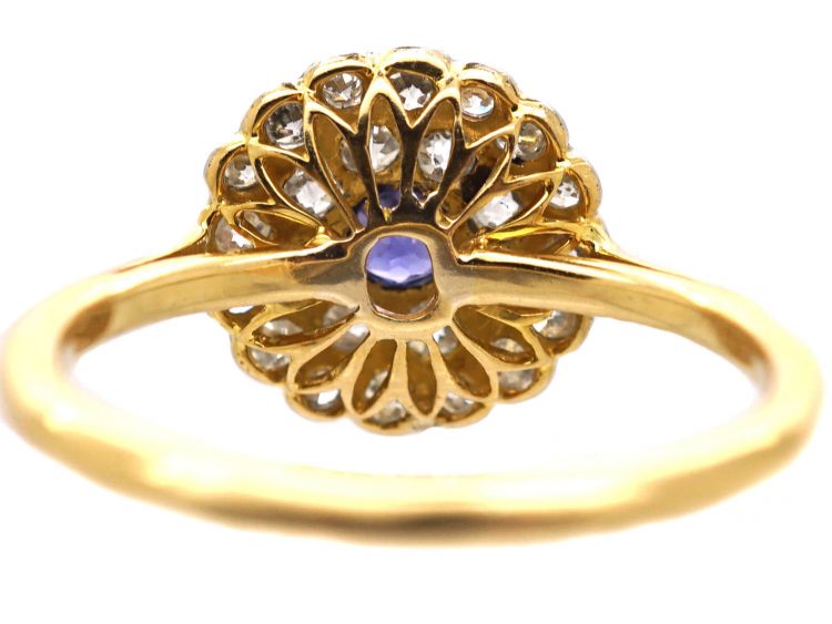Edwardian 18ct Gold & Platinum, Sapphire & Diamond Cluster Ring